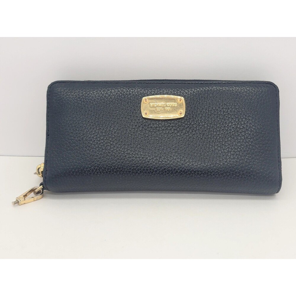 Michael Kors Women’s Black Zip-Around Wallet Gold Logo Accents Credit Card